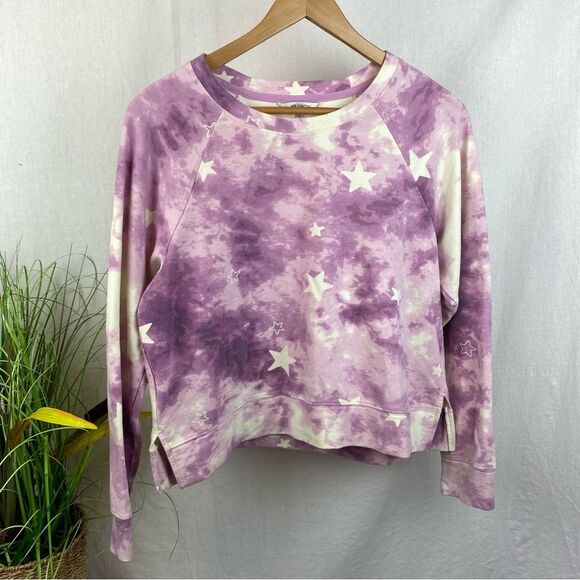 Wildfox Purple & White Tie Dye Star Long Sleeve Cropped Crewneck Sweatshirt M - Picture 2 of 9